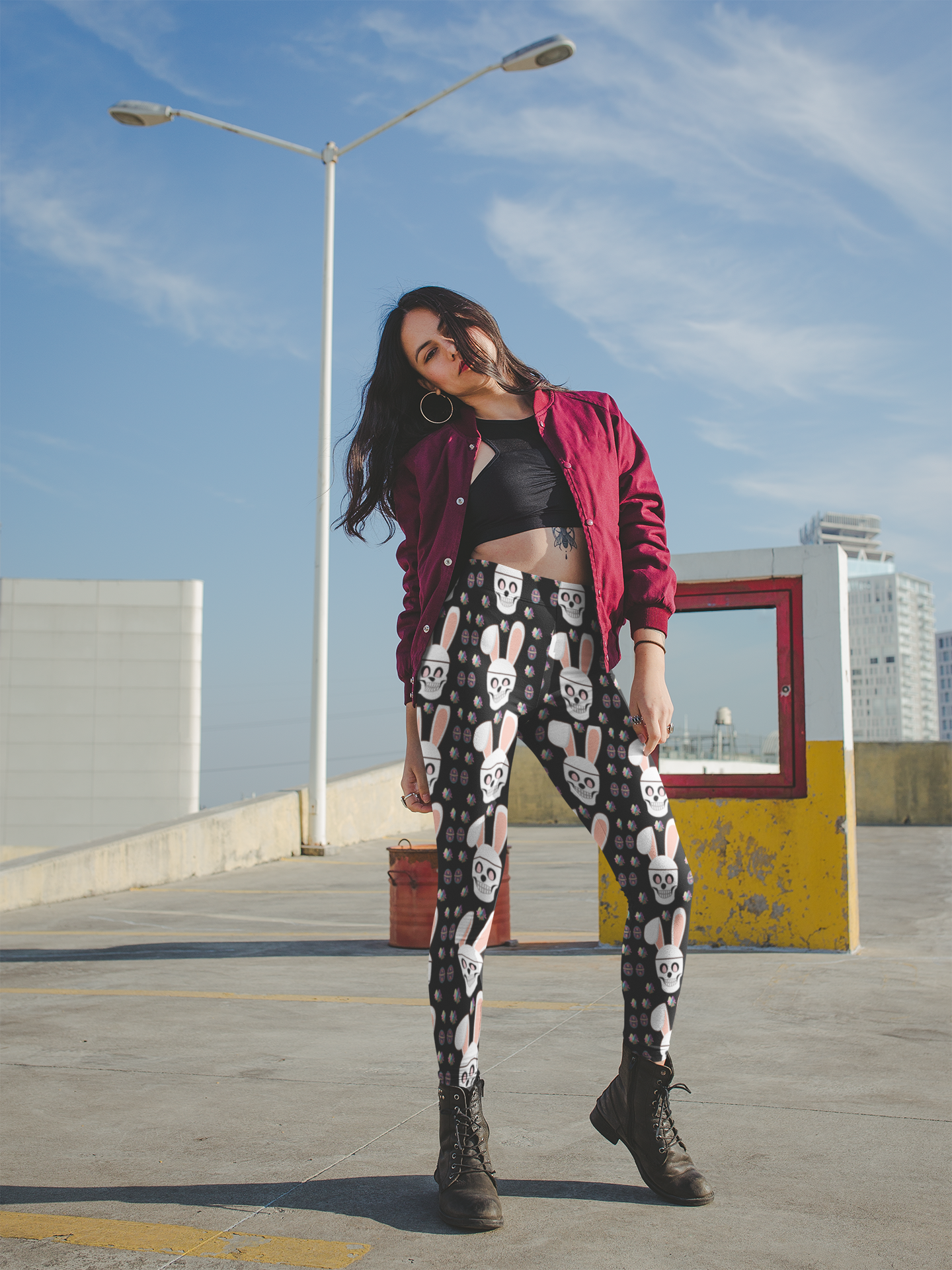 Custom Bunny Skull Print Leggings - Keene's