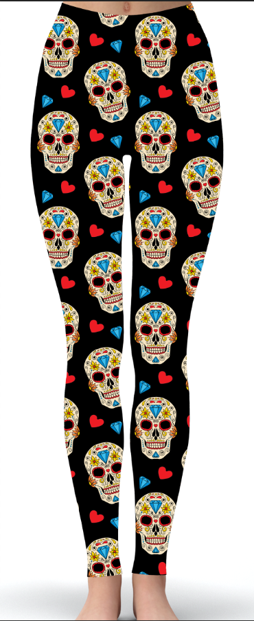 Custom Love Skulls Print Leggings - Keene's