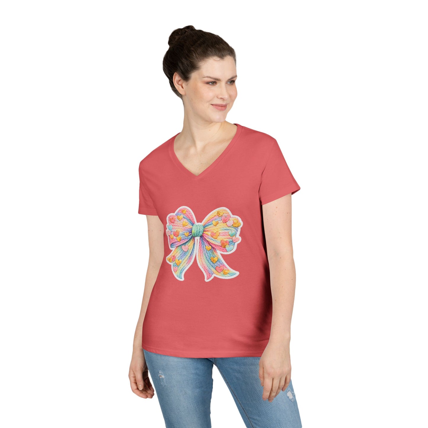Pastel Heart Bow V-Neck Tee