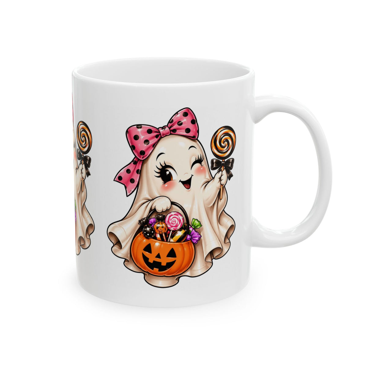 Cute Halloween Ghost Ceramic Mug with Candy Pumpkin