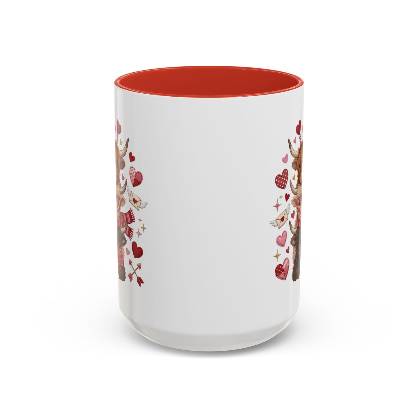 Valentine Highland Cow Stack Accent Mug – Cute Hearts & Love Letters (11/15oz)