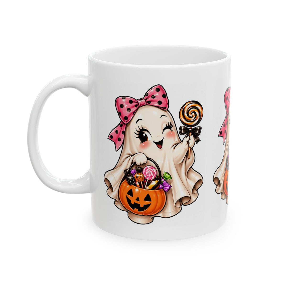 Cute Halloween Ghost Ceramic Mug with Candy Pumpkin