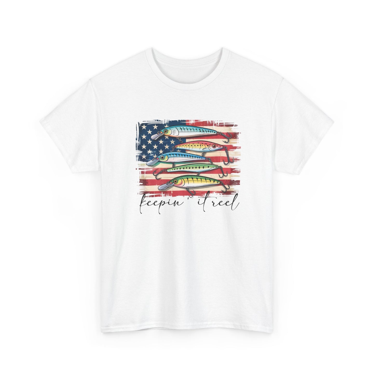 T-Shirt — American Flag Fish Graphic "Keepin' It Reel" | Patriotic Fishing Tee