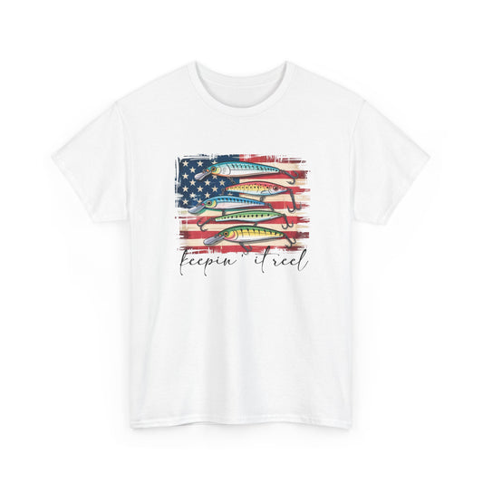 T-Shirt — American Flag Fish Graphic "Keepin' It Reel" | Patriotic Fishing Tee