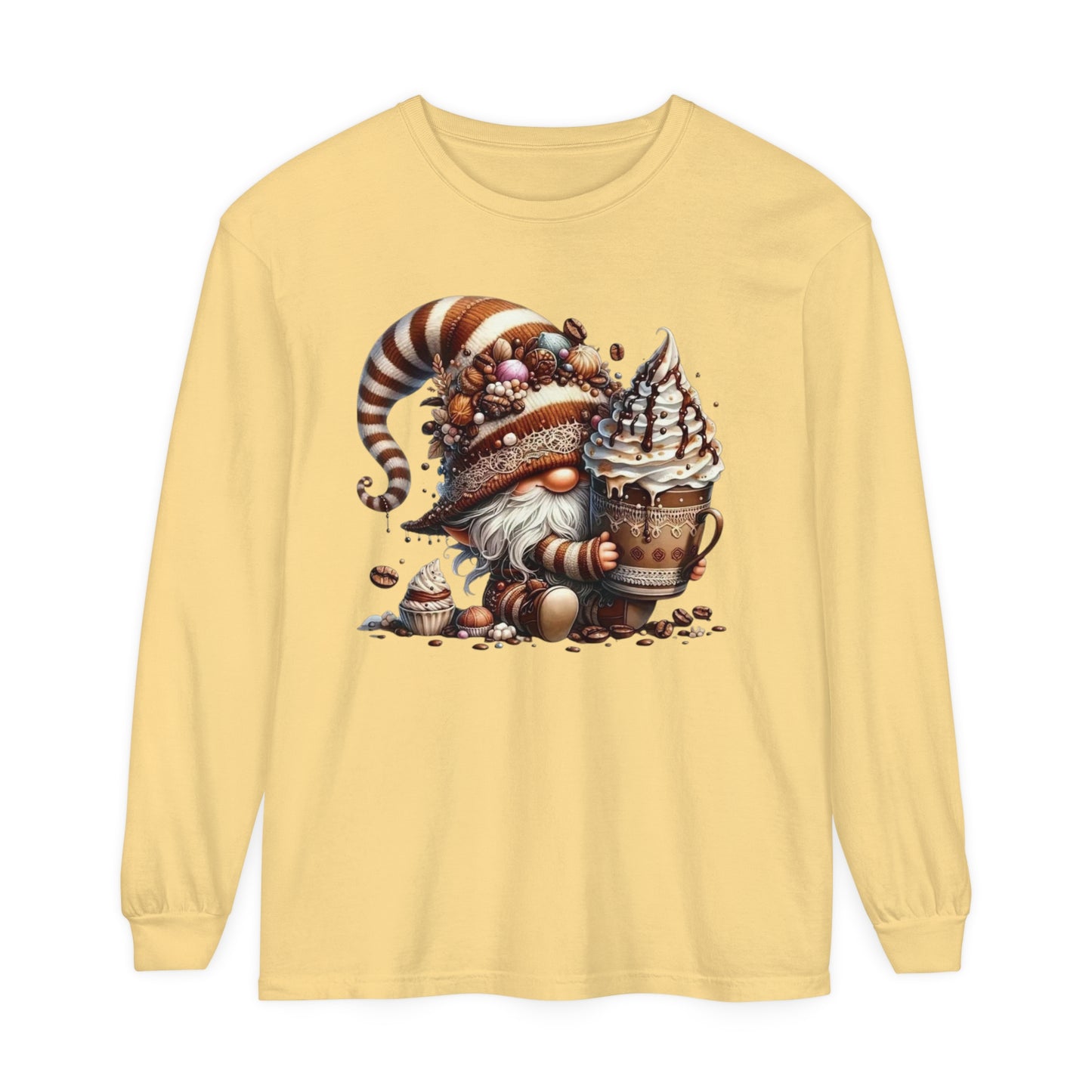 Gnome with Hot Chocolate Unisex Garment-dyed Long Sleeve T-Shirt