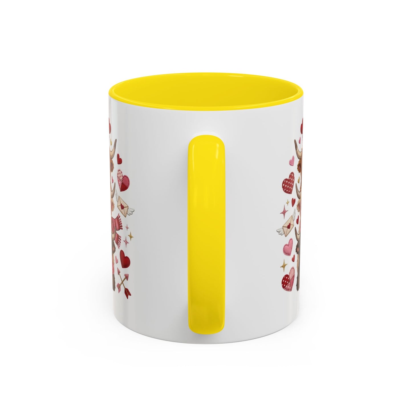 Valentine Highland Cow Stack Accent Mug – Cute Hearts & Love Letters (11/15oz)