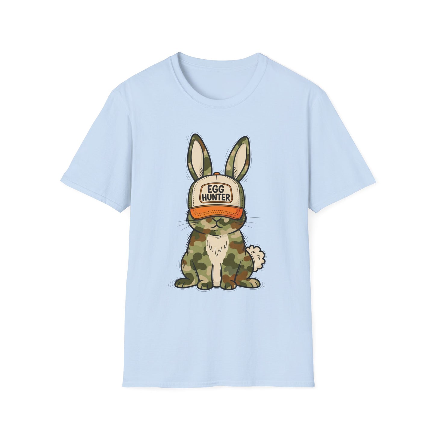 Egg Hunter Bunny T-Shirt — Camouflage Rabbit Graphic Tee for Easter