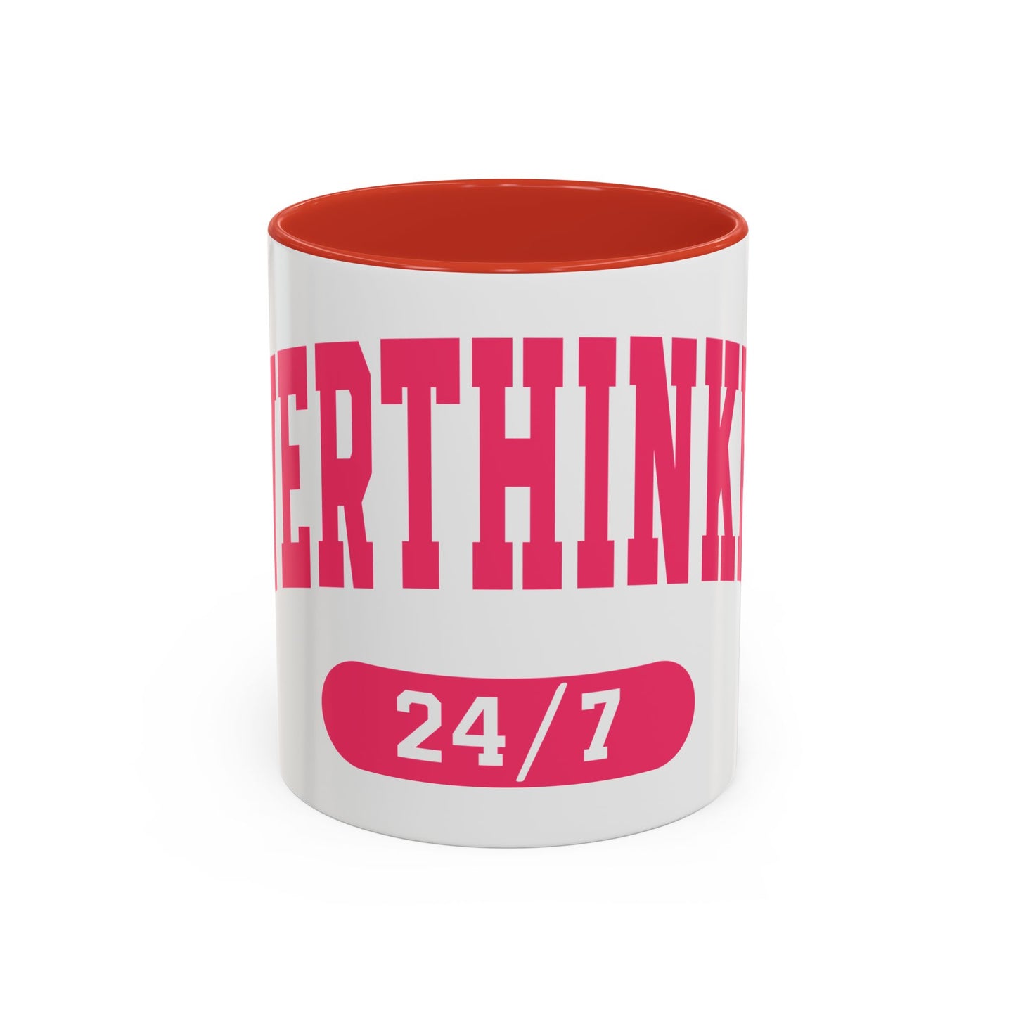 Overthinker 24/7 Accent Coffee Mug — Funny Pink Mental Health Gift