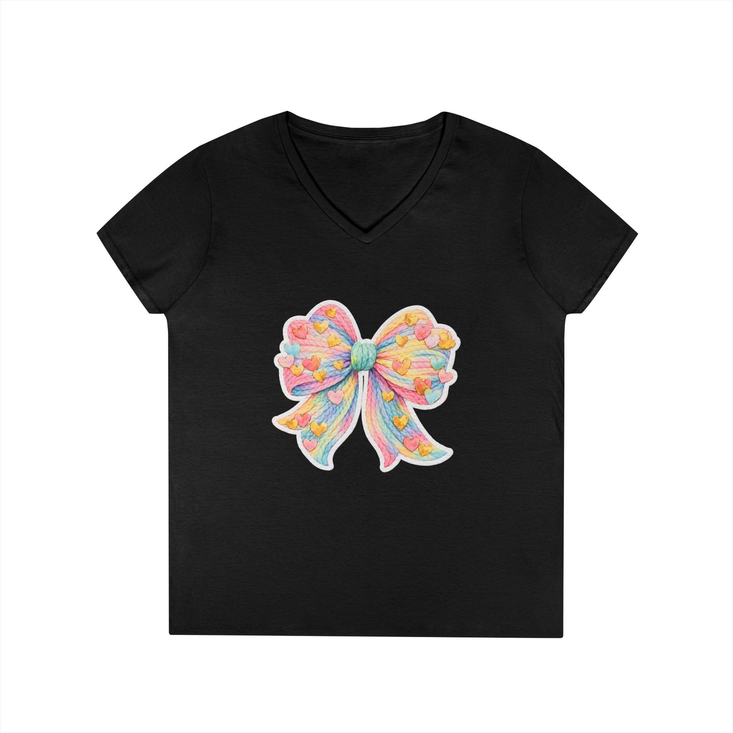 Pastel Heart Bow V-Neck Tee