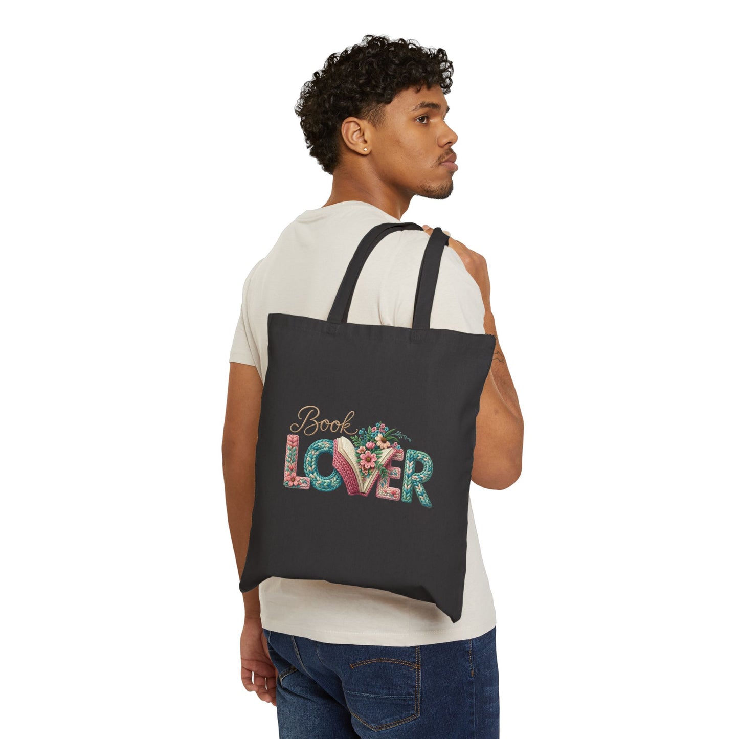 Book Lover Tote Bag — Floral "Book Lover" Cotton Canvas Tote