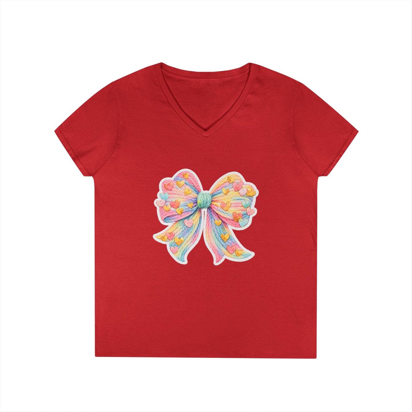 Pastel Heart Bow V-Neck Tee