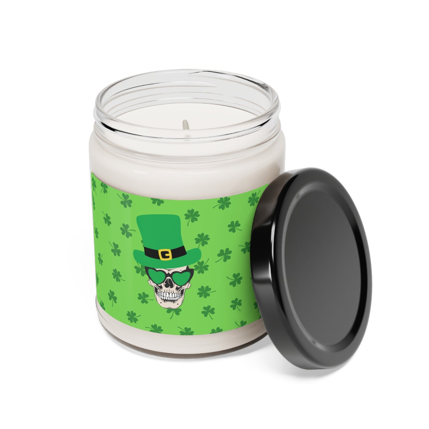 Lucky Skull With Shamrocks Scented Soy Candle, 9oz - Made in USA