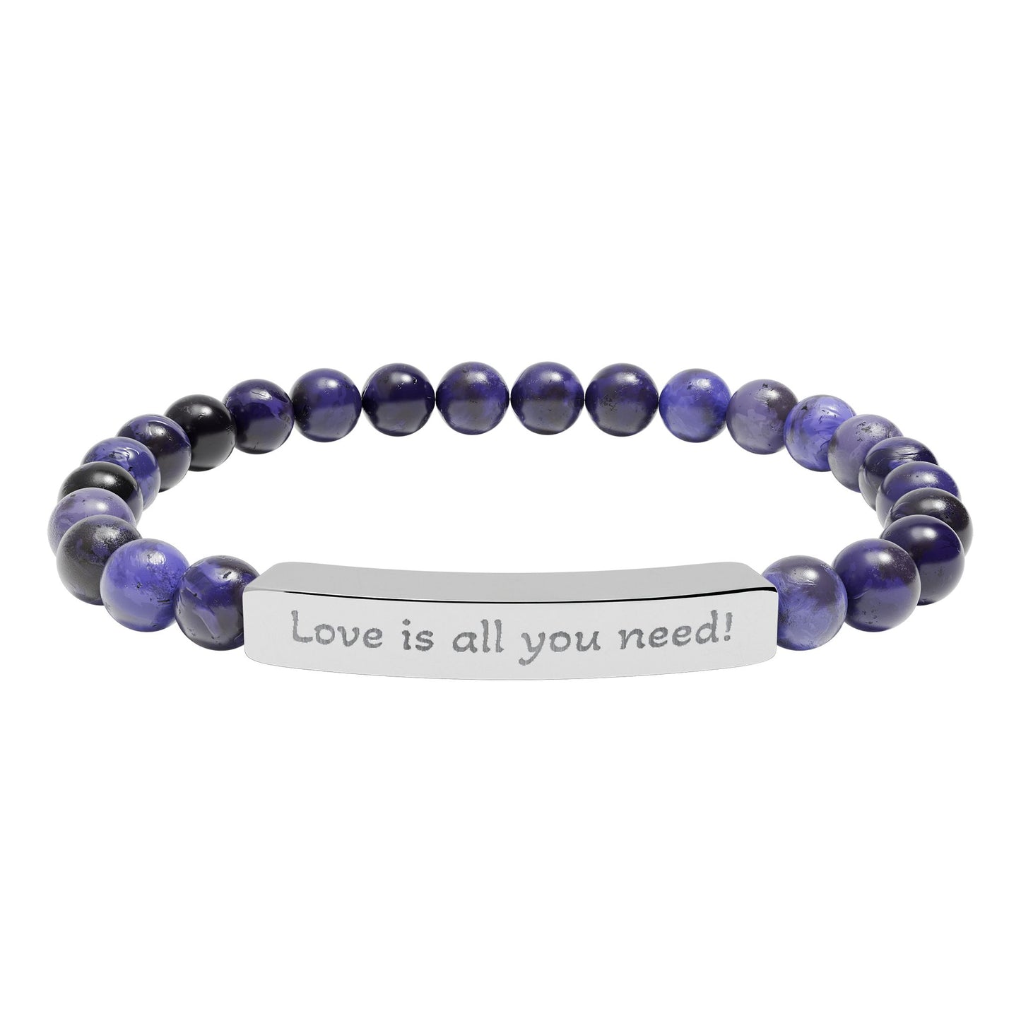 Engraved Natural Stone Stretch Bracelet — “Love is all you need!”