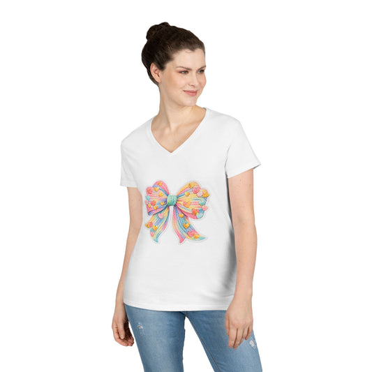 Pastel Heart Bow V-Neck Tee