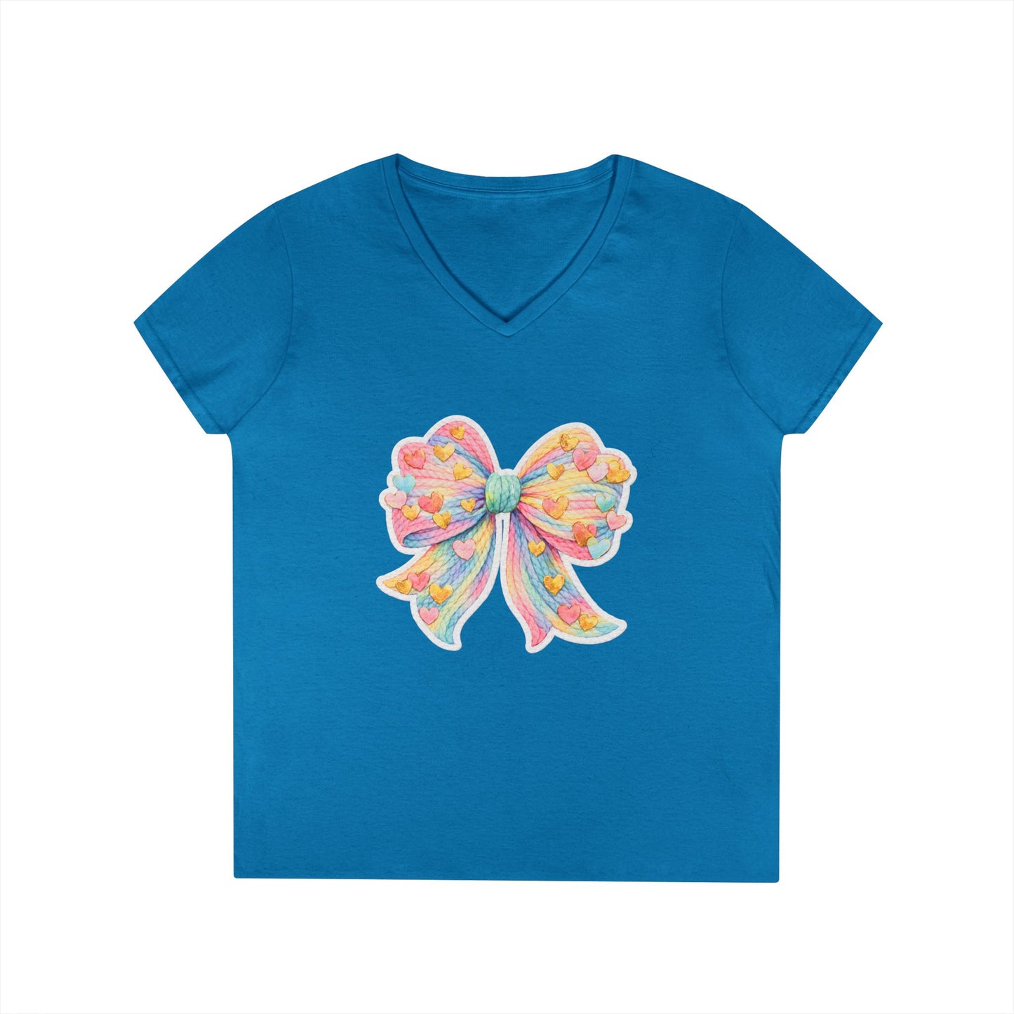 Pastel Heart Bow V-Neck Tee