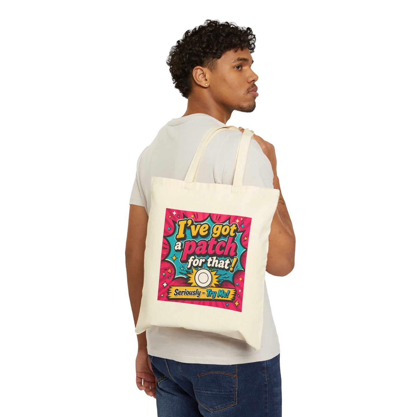 I've Got a Patch for That! Canvas Tote Bag – Funny Retro Bandage Design