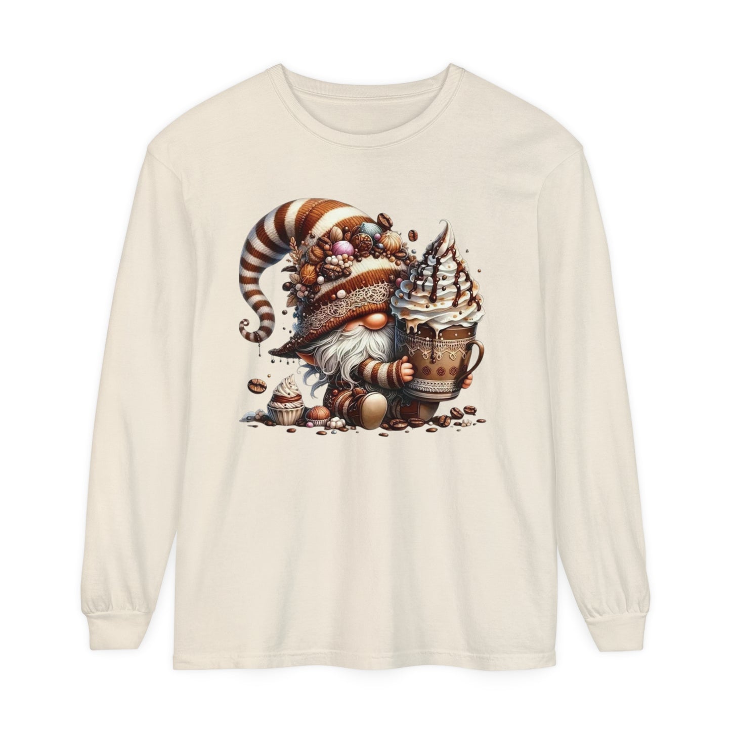 Gnome with Hot Chocolate Unisex Garment-dyed Long Sleeve T-Shirt