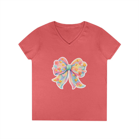 Pastel Heart Bow V-Neck Tee