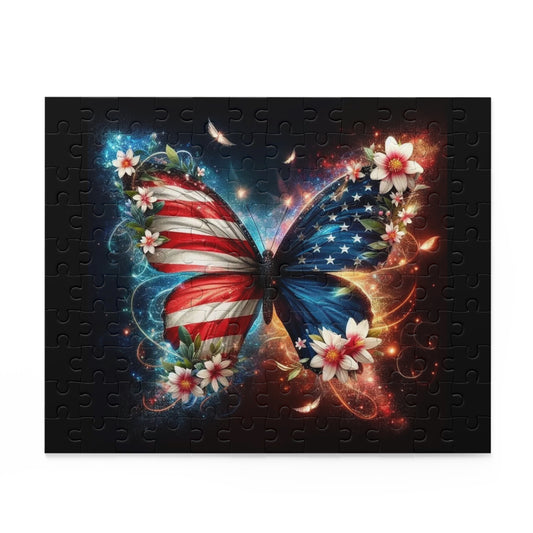 American Flag Butterfly Puzzle — Patriotic 120/252/500-Piece Jigsaw