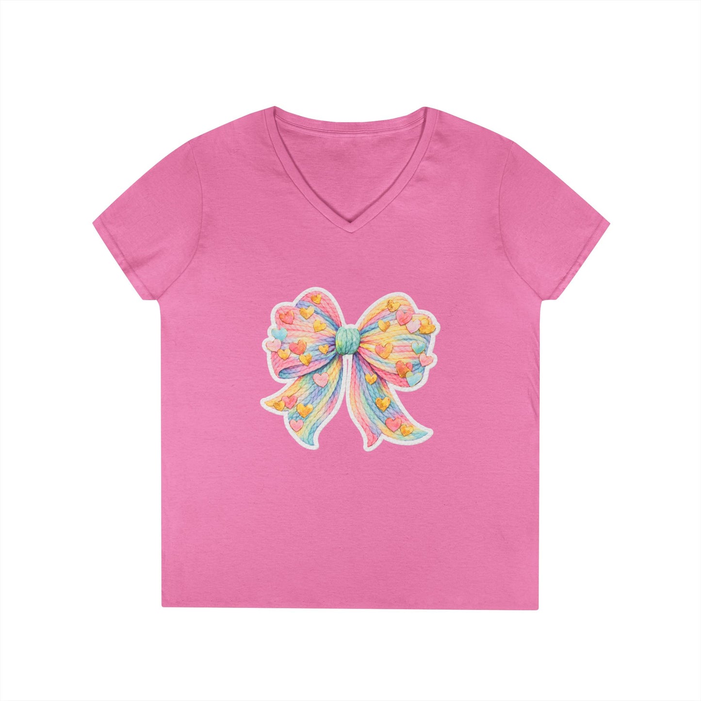 Pastel Heart Bow V-Neck Tee