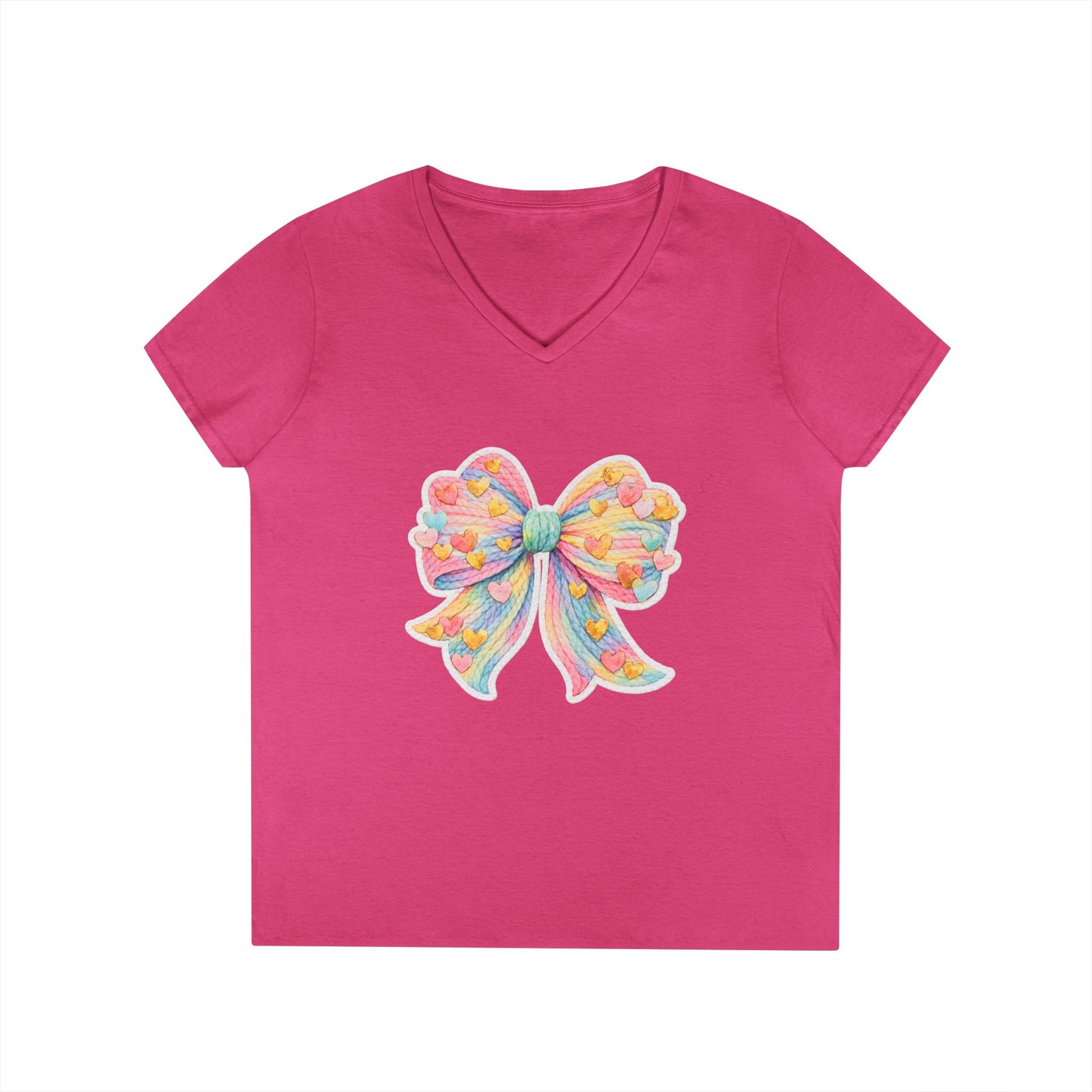 Pastel Heart Bow V-Neck Tee