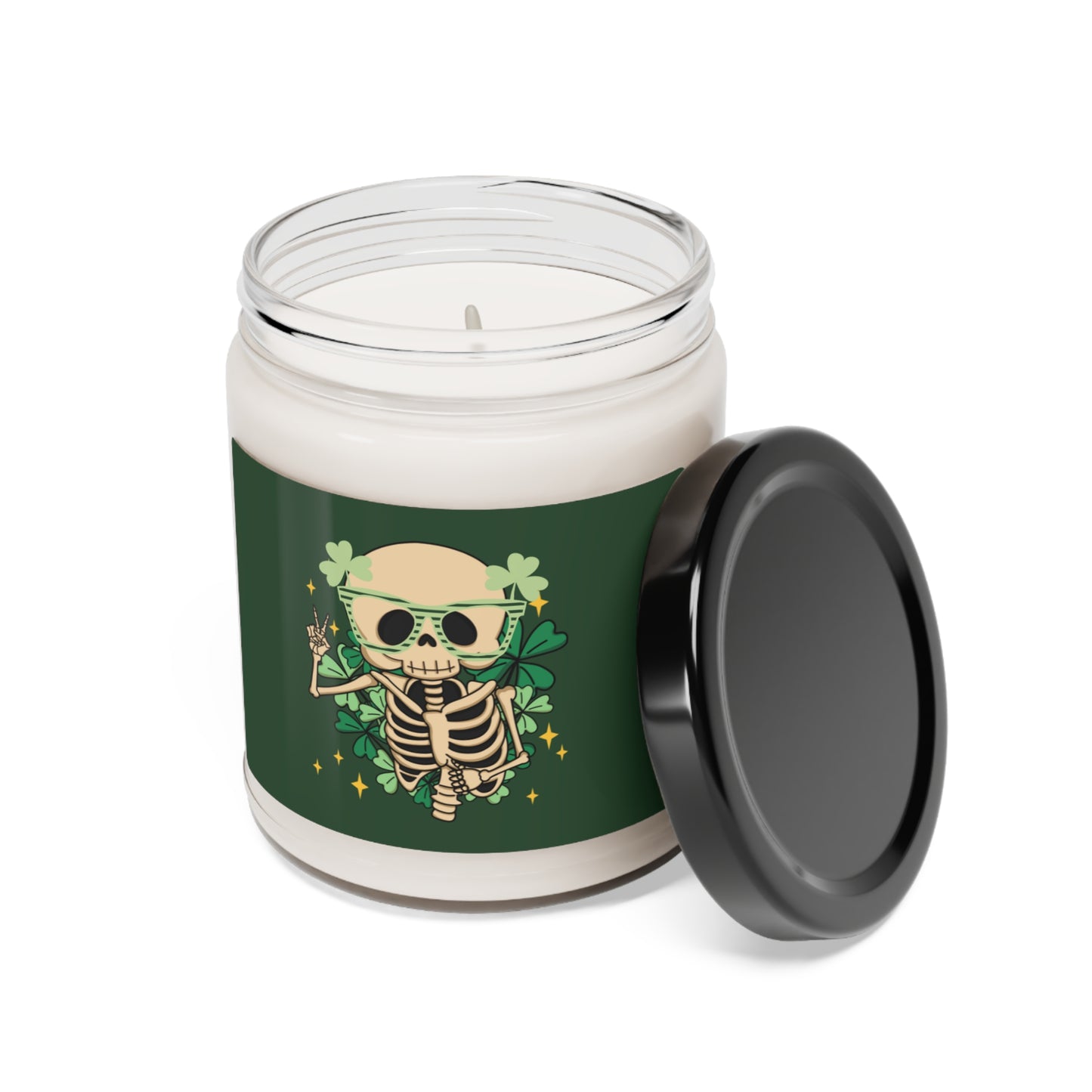 Shamrock Skeleton With Glasses St. Patrick's Day Scented Soy Candle, 9oz - Made in USA