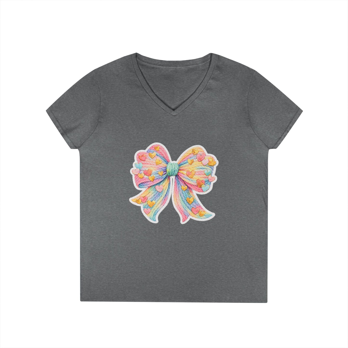 Pastel Heart Bow V-Neck Tee