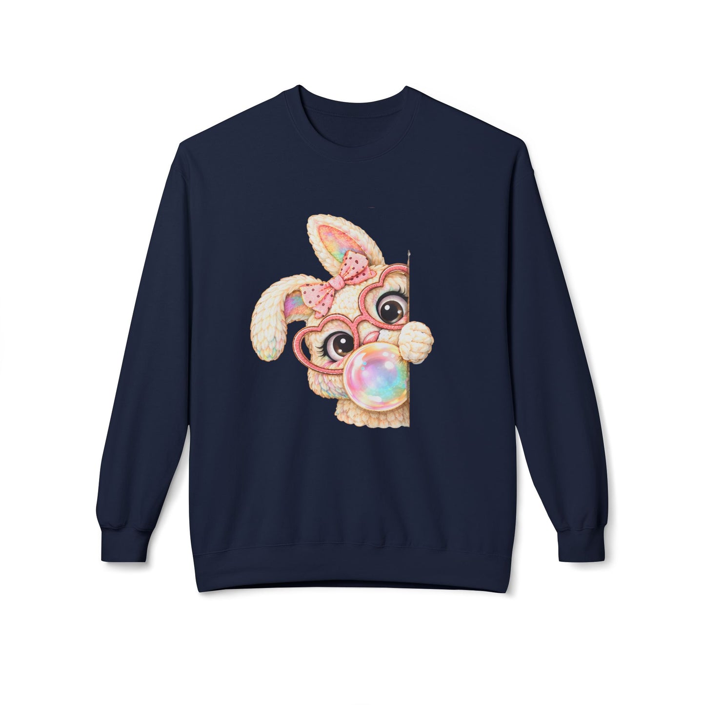 Cute Bunny Peeking Crewneck Sweatshirt – Bubblegum Blowing Cartoon Rabbit