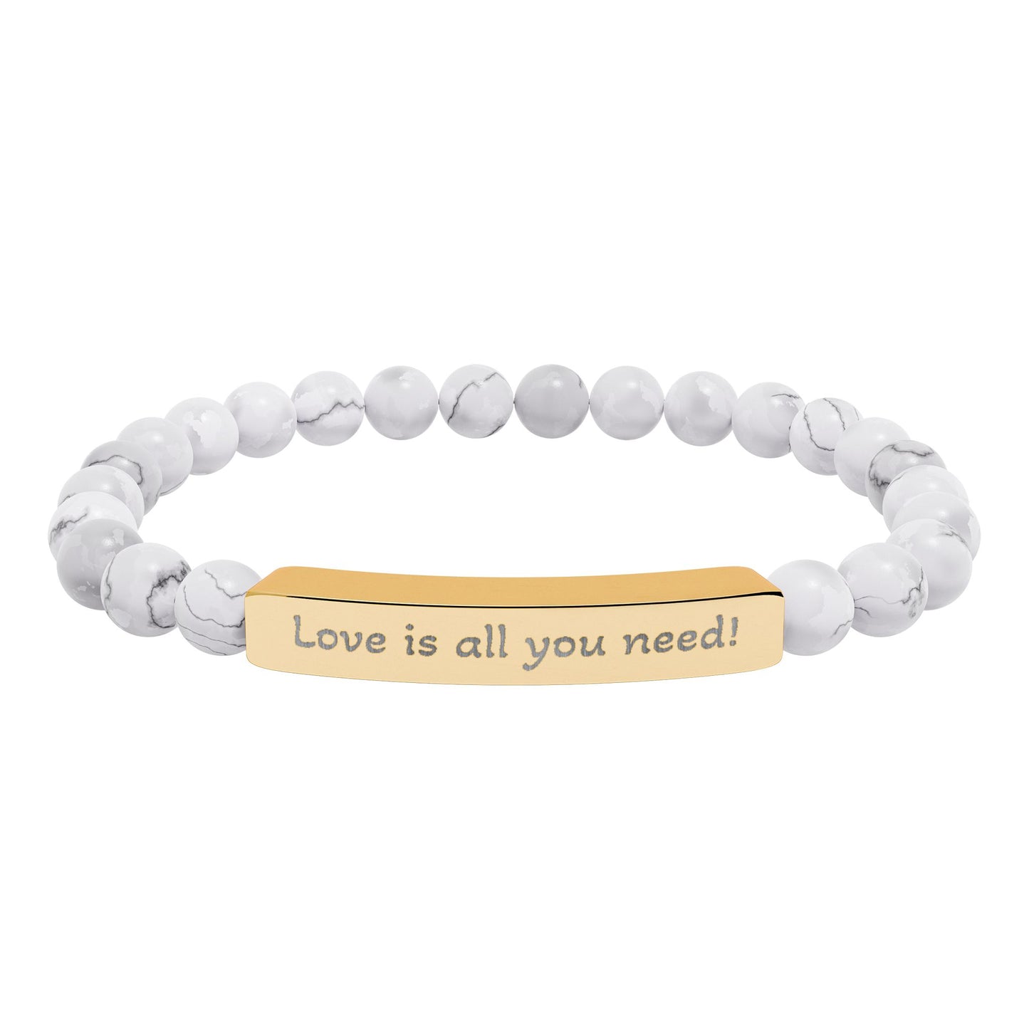Engraved Natural Stone Stretch Bracelet — “Love is all you need!”