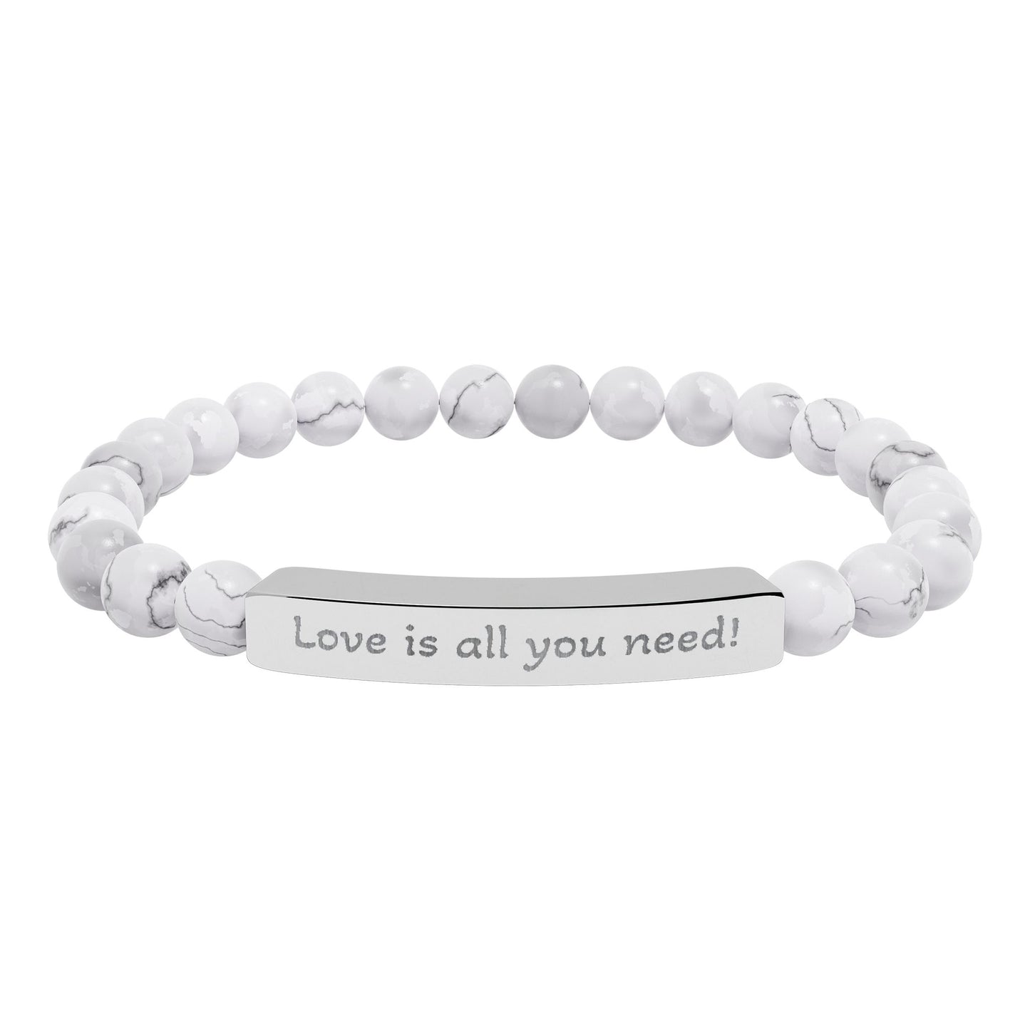 Engraved Natural Stone Stretch Bracelet — “Love is all you need!”