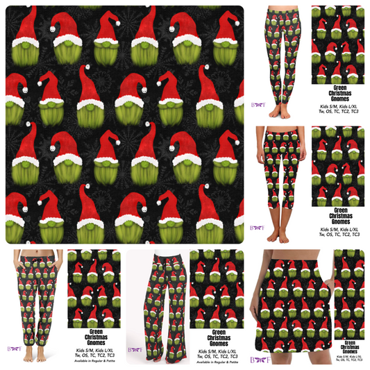 Green Christmas Gnomes leggings and skorts with pockets