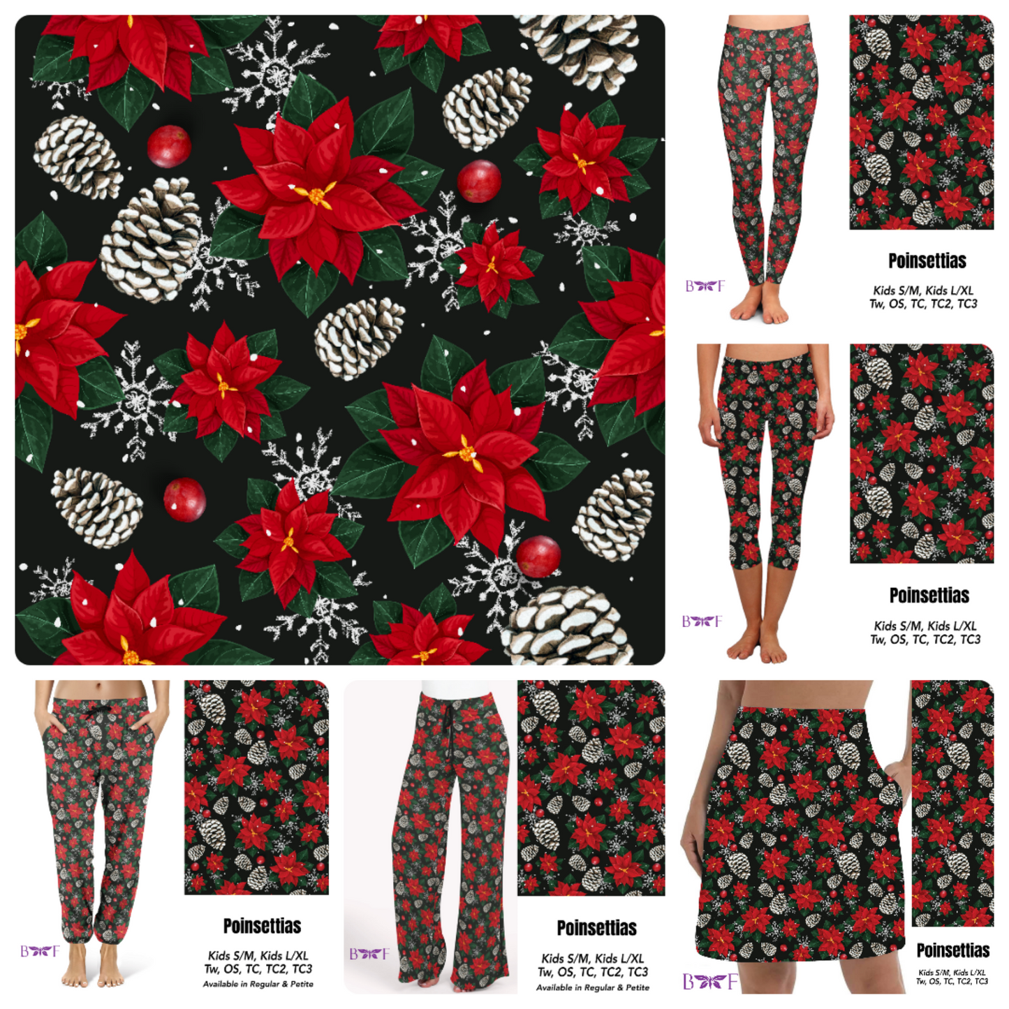 Dark Poinsettias  capris, and skorts with pockets