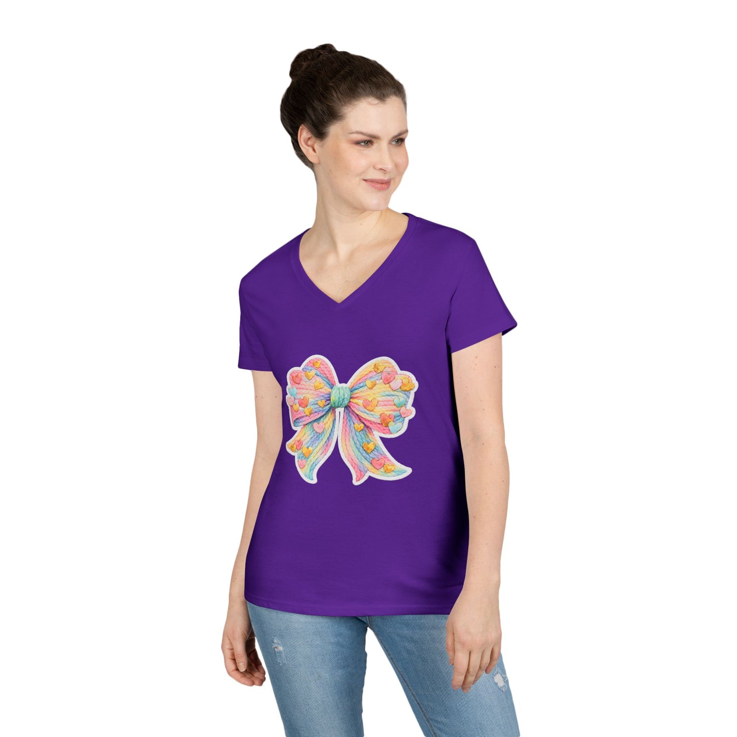 Pastel Heart Bow V-Neck Tee