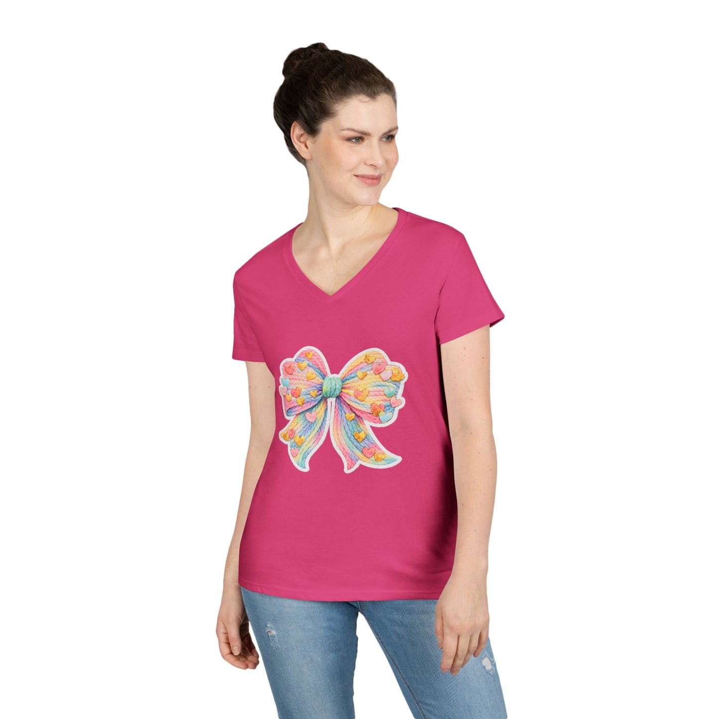 Pastel Heart Bow V-Neck Tee