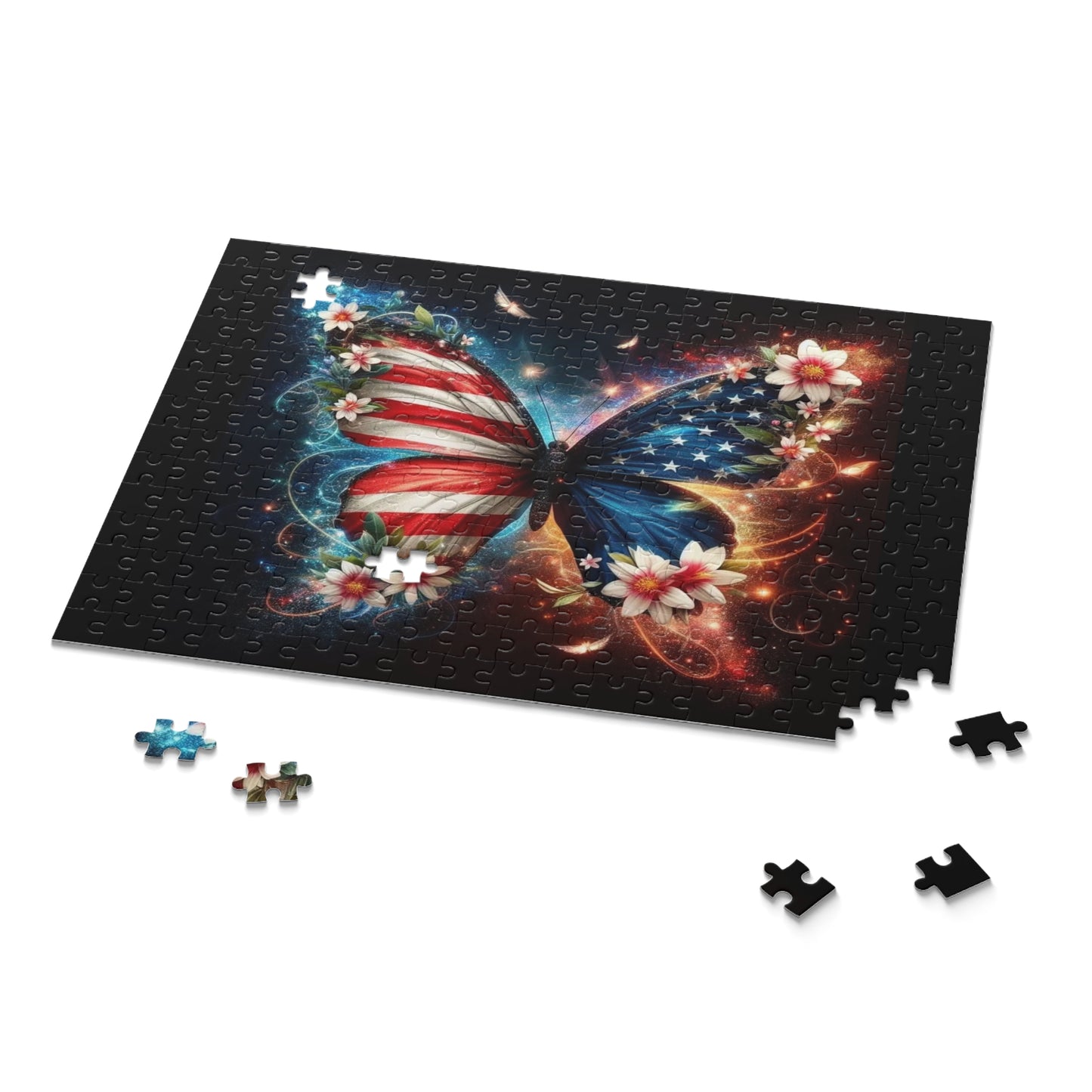 American Flag Butterfly Puzzle — Patriotic 120/252/500-Piece Jigsaw
