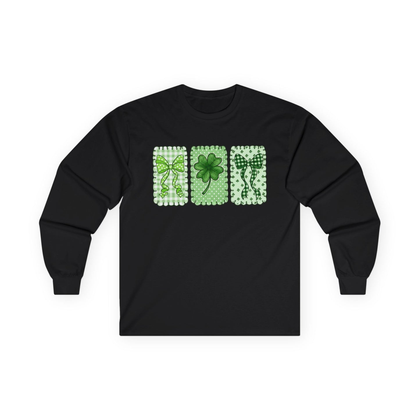 St. Patrick’s Day Shamrock Long Sleeve Tee — Lucky Clover Trio Design