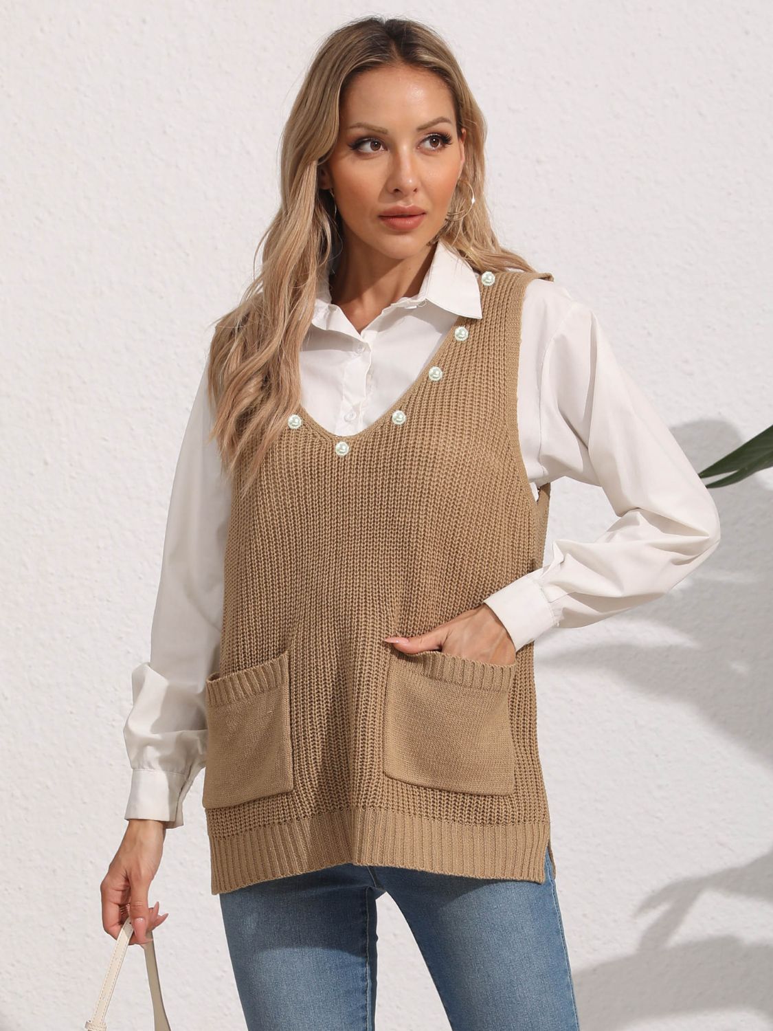 Slit V-Neck Sweater Vest