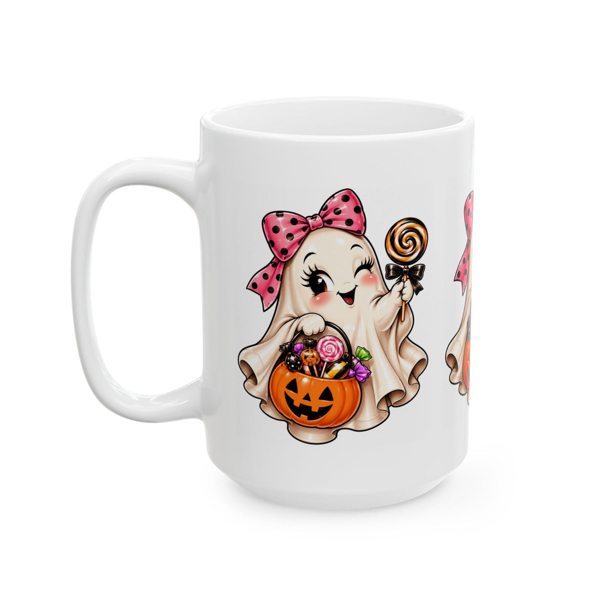 Cute Halloween Ghost Ceramic Mug with Candy Pumpkin