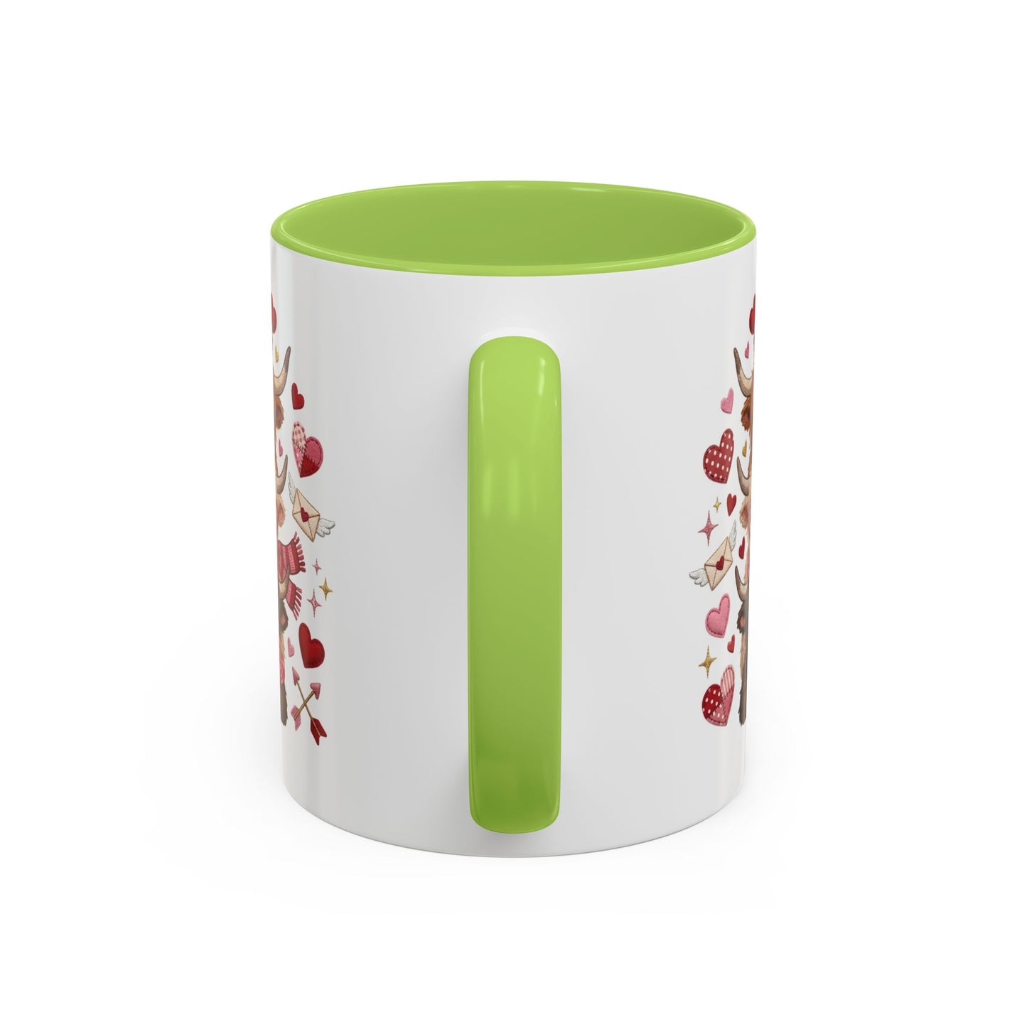 Valentine Highland Cow Stack Accent Mug – Cute Hearts & Love Letters (11/15oz)