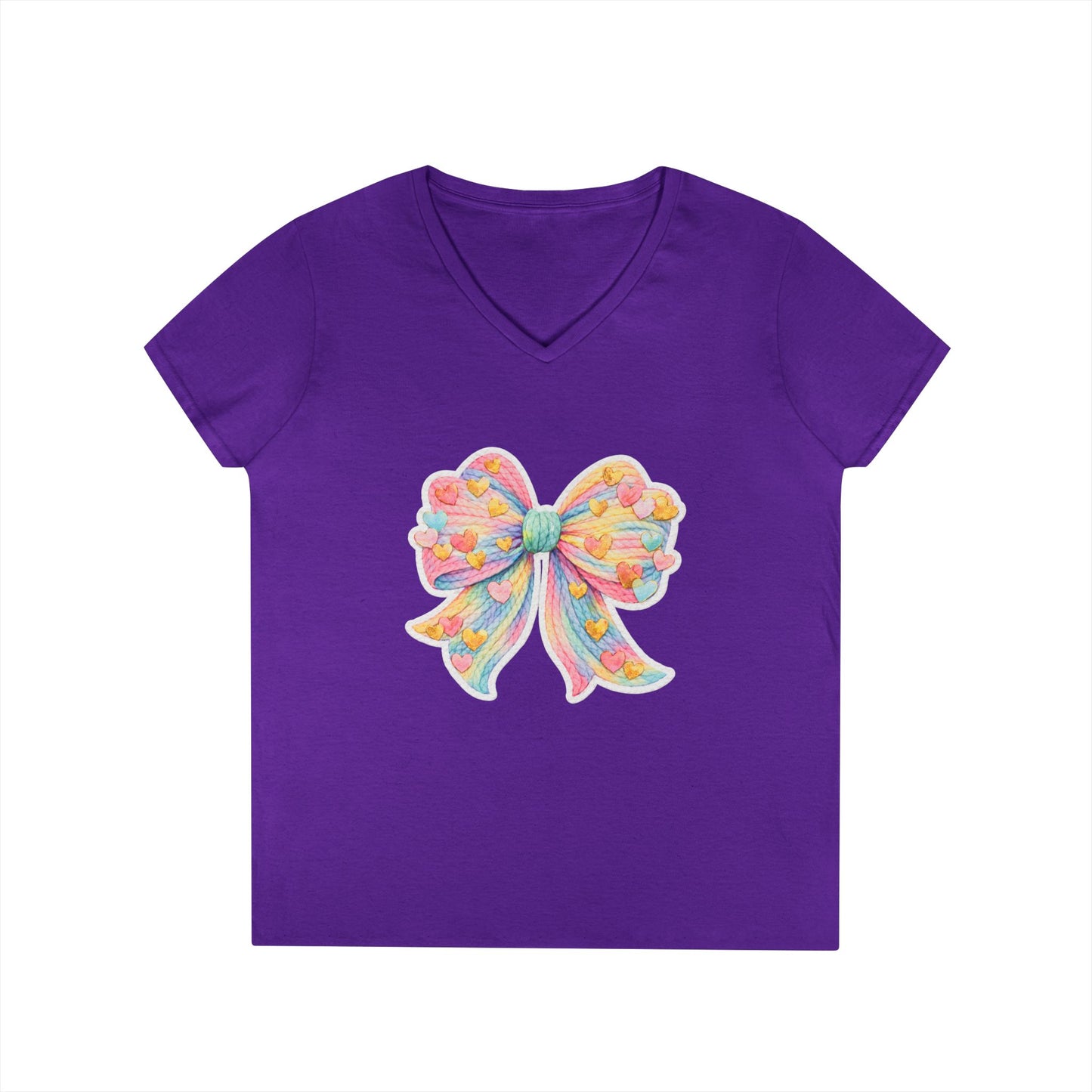 Pastel Heart Bow V-Neck Tee