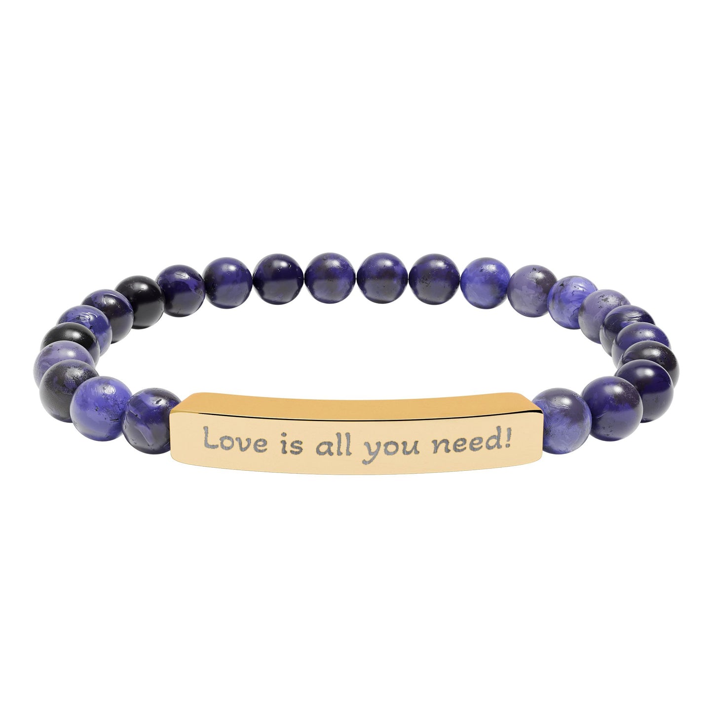 Engraved Natural Stone Stretch Bracelet — “Love is all you need!”