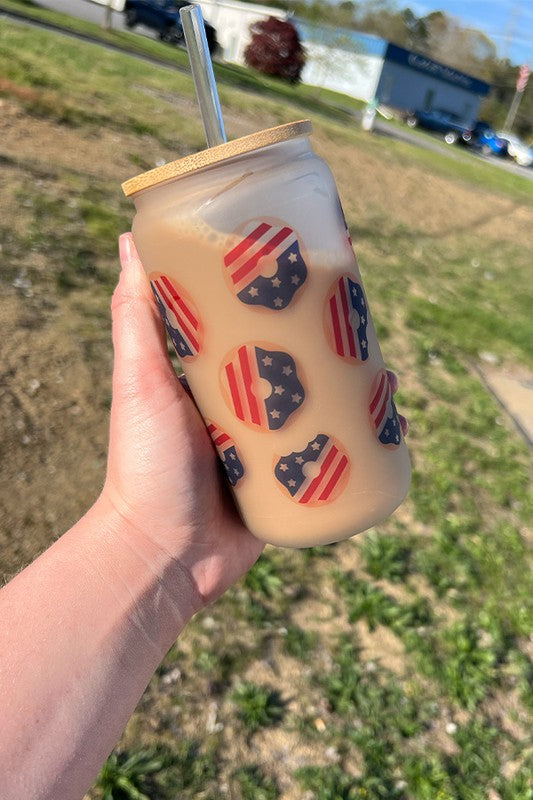 Patriotic Doughnuts Glass Can