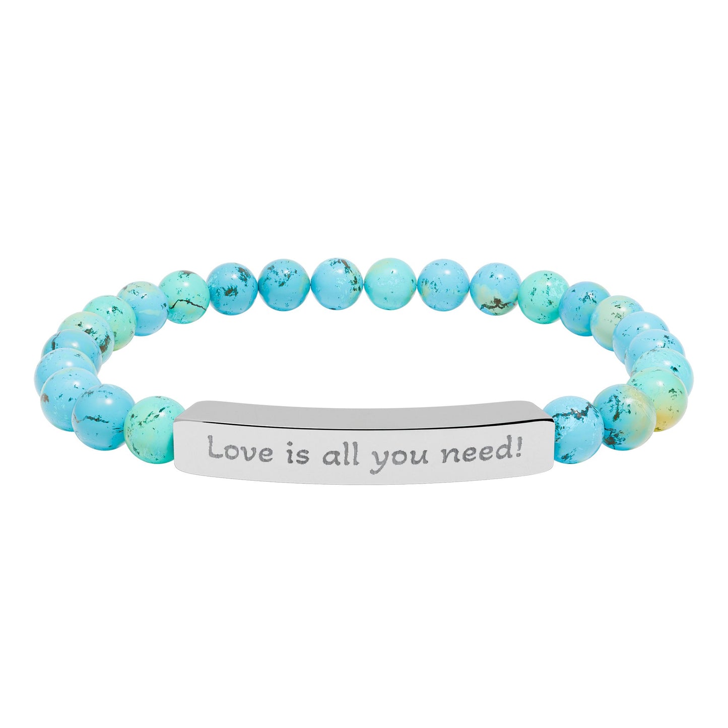 Engraved Natural Stone Stretch Bracelet — “Love is all you need!”