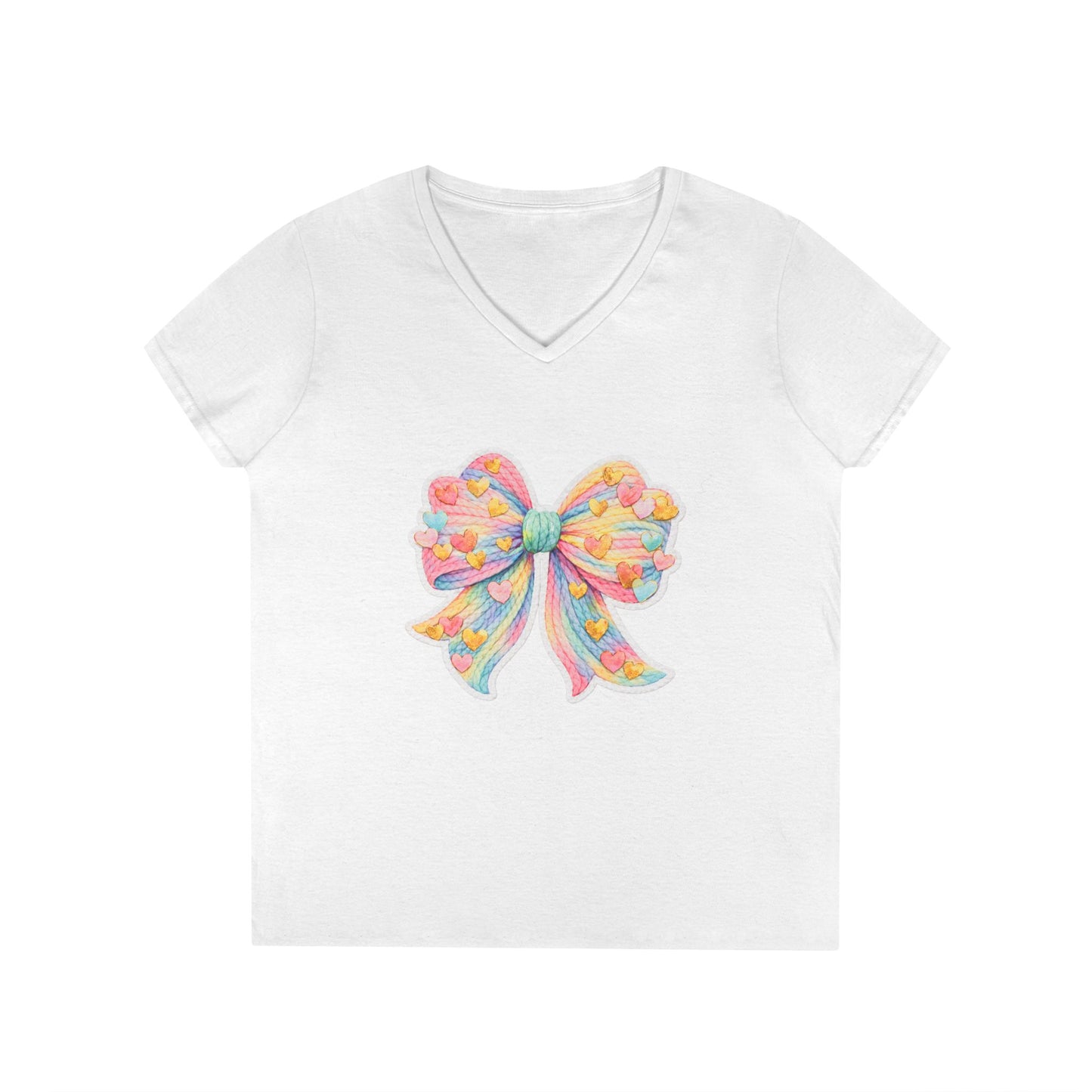 Pastel Heart Bow V-Neck Tee