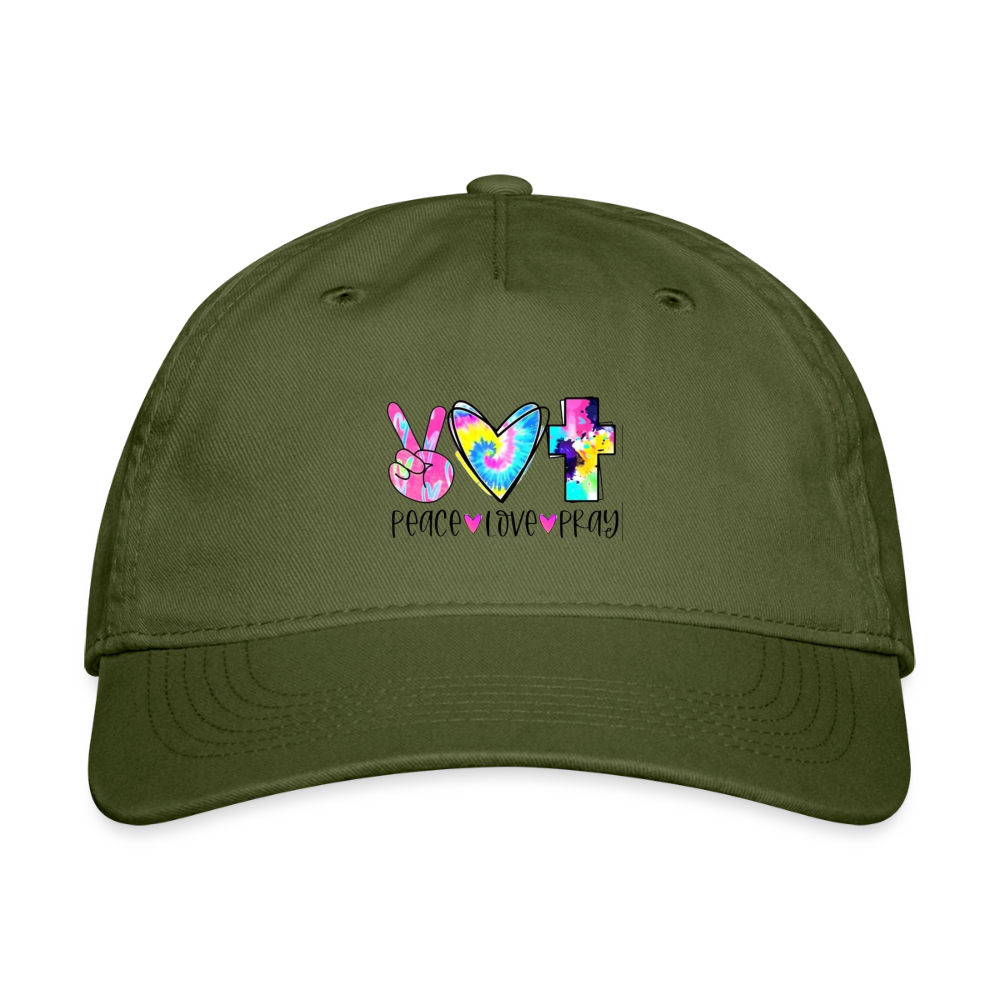 Peace Love Pray Organic Baseball Cap - olive green