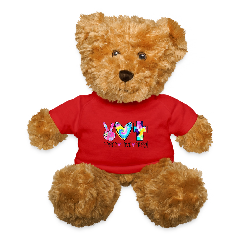 Peace, Love, Pray Teddy Bear - red