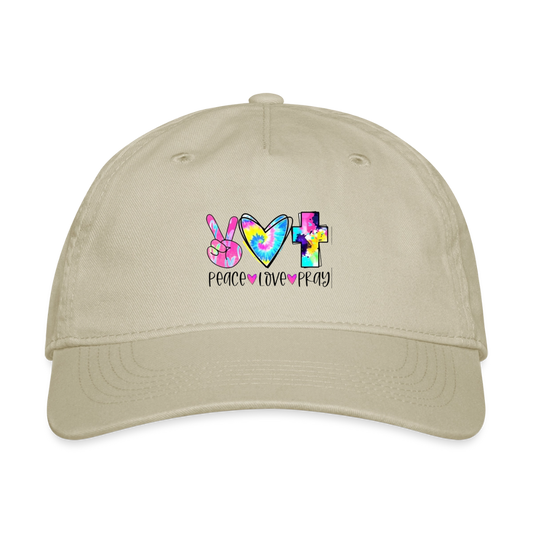Peace Love Pray Organic Baseball Cap - khaki