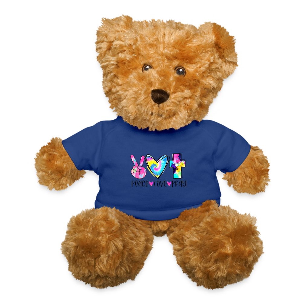 Peace, Love, Pray Teddy Bear - royal blue