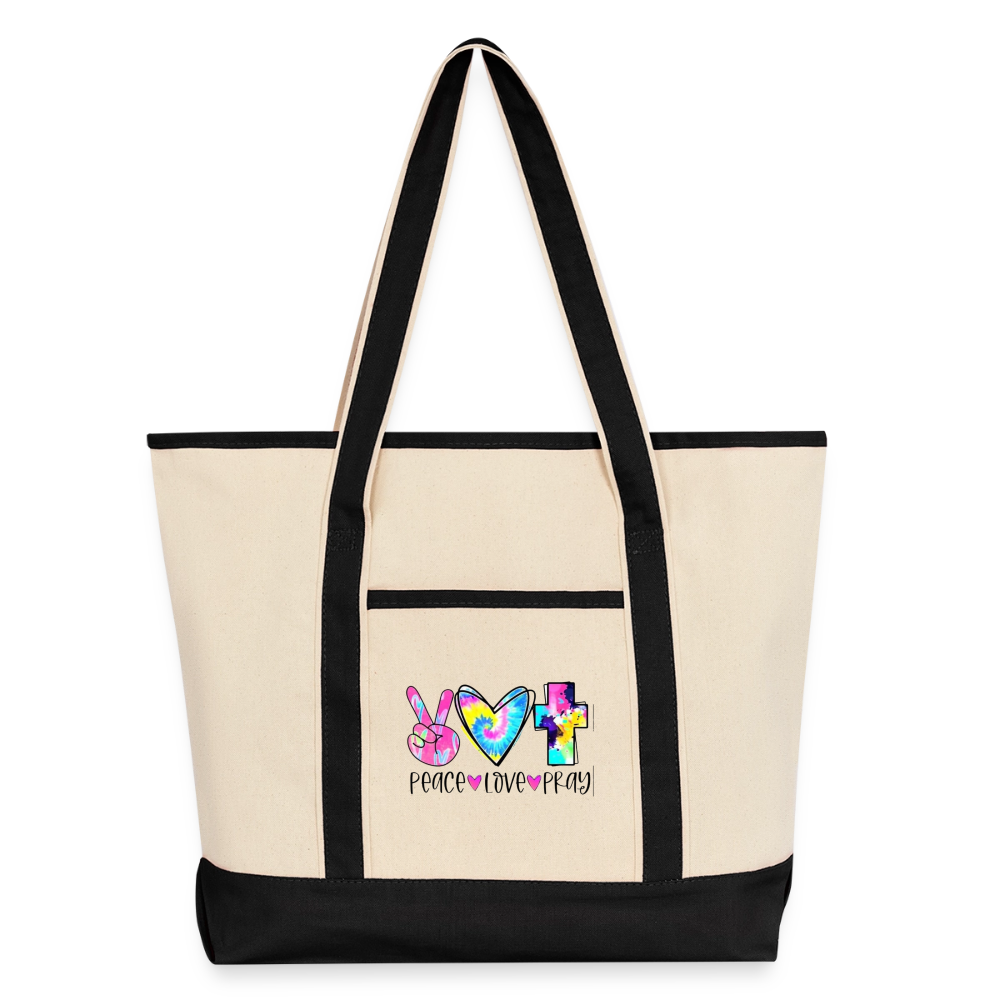 Peace Love Pray Large Canvas Deluxe Tote - Natural/Black