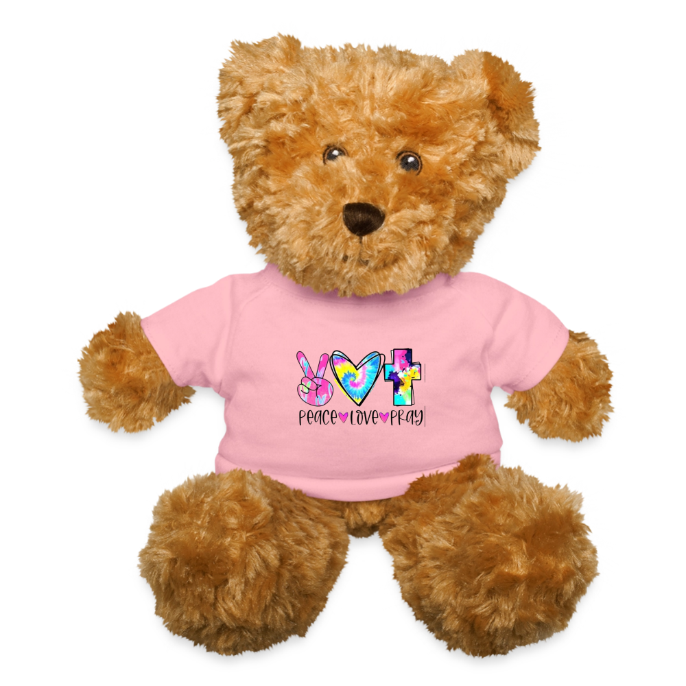 Peace, Love, Pray Teddy Bear - petal pink